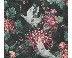 CRANE WALLPAPER - noir rouge vert - AS Creation Asian Fusion