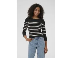 Kaffe KAlizza boatneck pullover Dames Trui - Black w. Chalk Stripe