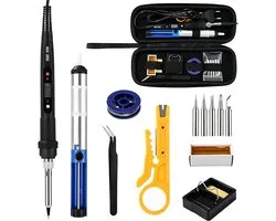 Soldeerstation 80W LCD - Soldeerbout met Instelbare Temperatuur 180-480°C - Ontsoldeerpomp, Soldeertin, 5 Verwisselbare Punten - Soldeerstandaard - Elektronica Reparatie Set voor Beginners en Professionals