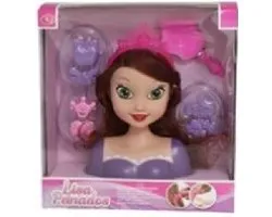 Kaphoofd Prinses van 21 cm voor kinderen bruin met 7 accessoires - kappop - kapkop - kaphoofd