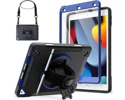 JETech Case for iPad 10.2-Inch (9th/8th/7th Generation, 2021/2020/2019) with Screen Protector, Shockproof Cover Case with Screen Protector, 360° Rotating Hand Strap Stand (Navy)