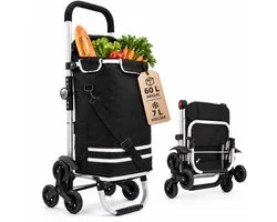 Latium Boodschappentrolley Traploper 60L - Opvouwbaar Boodschappenwagen met Koelvak - Trolley met Afneembare Boodschappentas - Opvouwbare Boodschappen Wagen met 3 Wielen - Zwart