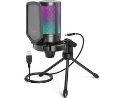 FIFINE - A6V - Microphone Streaming USB RGB avec Support - Gaming - Podcast - PS5 / PS4 / PC / MAC / Windows - Bouton Touch Mute - Filtre