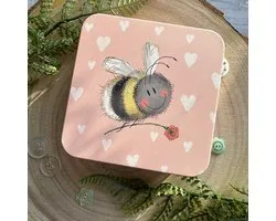 Alex Clark Square Tin Bee and Flower ~ Vierkant opbergblikje bij