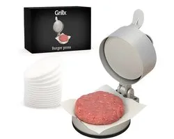 Grillx Hamburgerpers - Incl. 100x Wax Papiertjes - Professionele Hamburgermaker - In Dikte Verstelbaar - Hamburger Pers / Maker
