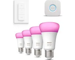 Philips Hue starterspakket, 4 E27-lampen, met dimmer