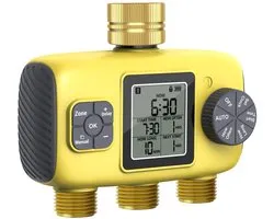 Beregeningscomputer - Geen app vereist - LCD Scherm - Bewateringssysteem met Watertimer - Handmatige besproeiingsfunctie - 3 zones - Geel