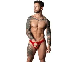 Male Power Sexy Open Ring Thong met Kobalt penisring - Rood - Maat S/M