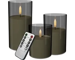 NAIZY 3x LED Kaarsen Kerstkaarsen Theelichtjes draadloos warm wit Kerstkaars met timerfunctie afstandsbediening kaars met clip, voor feestdecoratie bruiloft feest met Batterij, Grijs