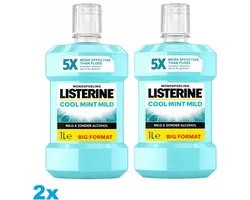 Listerine Cool Mint Mild Bain de bouche – 2 x 1 Litre – Sans alcool – Bain de bouche doux – 2 Pièces