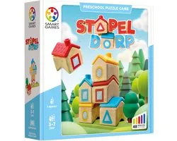 SmartGames Stapel Dorp - Houten Logisch Denkspel - 48 Ruimtelijke Bouwuitdagingen - Educatief Solospel voor Kleuters - Vanaf 3 Jaar