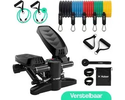 Hulser Stepper met display - Verstelbare weerstand - Met 12-delige weerstandsbanden set - Resistance band met handvatten, ankle strap en deuranker - Home gym fitnessapparaat - Thuis sporten - Fitness Weerstandsband - Mini cardio home trainer