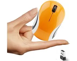 Mini draagbare draadloze muis, Geschikt voor zakenreizen, compacte ergonomische stille muis, 2.4G USB-aansluiting, 1600 DPI, Geschikt voor kinderen en kleine handen, Geschikt voor Windows/iOS/Android laptops/pc's en Mac-systemen (oranje).