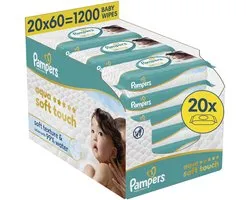 Pampers Aqua Soft Touch - Lingettes pour bébé - Texture douce et lotion avec 99% d'eau - 20 paquets de 60 lingettes = 1200 lingettes pour bébé (remplace les lingettes pour bébé Pampers Harmonie Aqua)