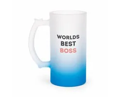 worlds best boss bierglas frosted blauw - 470 ml - Baas - de beste baas - bierpul - collega's - werknemers - verjaardagscadeau - verjaardag - cadeau - afscheidscadeau - geschenk - leuke cadeau - kado - gift - bierglazen - oktoberfest
