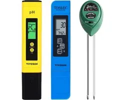 VIVOSUN 5-in-1 Digitale Meter – PH, TDS, EC, Temperatuur & Bodemvocht – Waterdicht (IP67) – Automatische Compensatie – Kalibratie Kit
