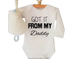 Baby Rompertje met tekst Got it from my Daddy | Lange mouw | wit | maat 50-56 romper ik heb het van mijn papa dad