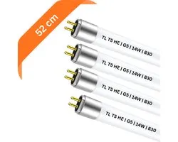 4x T5 TL buizen 52 cm – 830 Warm Wit 3000K – 13W – G5 fitting – Ø 1.6 cm