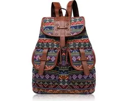 Dames Rugzak Canvas Boho Hippie – Vintage Backpack met Trekkoord – Casual Schooltas & Reistas – Dubbele Schouderbanden – 13–14 Inch Laptop - Landschappen