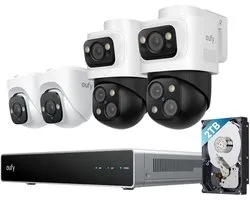 Système de sécurité NVR PoE eufy S4, 2 caméras PTZ bullet, PTZ 360°, cadrage et suivi automatiques AI, recherche vidéo, vision nocturne couleur, stroboscope rouge et bleu, HD 2 To, plug & play, enregistrement 24h/24 et 7j/7