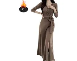 Nivard Islamitische Kleding - Djellaba Dames - Moslim Kleding - Arabisch Dames Kaftan - Alhamdulillah - Koffie XL