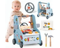 Houten Loopwagen voor Kinderen Vanaf 1 Jaar 2-in-1 Loopfiets en Activiteitentafel