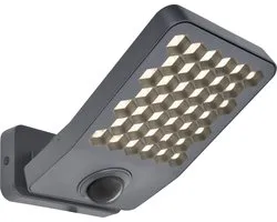 LUTEC Atlantis - Applique murale de sécurité LED pour extérieur - Anti-éblouissement - Détecteur de mouvement PIR - Aluminium Premium - Lumière puissante 2000Lm - Lumière blanche brillante 4000K - IP54 extra résistant aux intempéries - Gris foncé