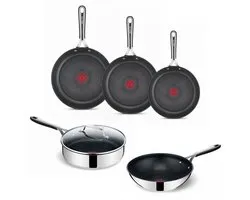 Tefal Jamie Oliver Kitchen Essentials Pannenset - Koekenpannen Ø20/24/28cm + Wokpan Ø28cm + Hapjespan Ø25cm - RVS - Inductie