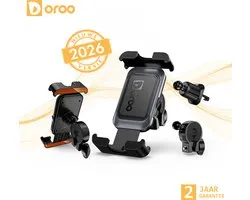 Doroo 2-in-1 Support Téléphone Vélo, Moto & Auto-Support Téléphone Auto-Support Téléphone Vélo – Support GSM Universel avec Pince de Sécurité & Rotation 360° – Support Smartphone pour Vélo, Scooter, Vélo Électrique, Fatbike et Auto