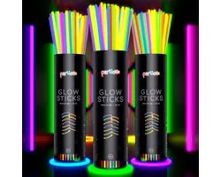 Partizzle 300x Glow in the Dark Sticks - Extra Épais - Incl. Connecteurs Glowsticks - Break Sticks - Néon / Fête de Carnaval - Décoration de Fête d'anniversaire - 7 couleurs