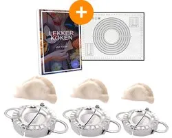 YUGN Dumpling Maker Set - 3 RVS Deegvormers 7,5 cm, 8,5 cm & 9,5 cm - Inclusief Siliconen Werkmat - Ravioli Maker - Empanada Maker - Gyoza Maker