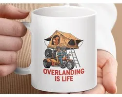Mok Overlanding is Life Mug, Trike Camping, Squirrel Tent Top, Adventure Mug, Outdoor Enthusiast, Funny Animal Driver Gift