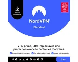 NordVPN Standard - VPN & Cybersecurity Software - 6 Apparaten - 1-jarig Abonnement - PC & Telefoon Download