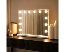 SensaHome Vanity Mirror Pro - Hollywood Make up Spiegel met Verlichting - Spiegel met Lampen - Dimbaar en Verstelbaar met 3 Lichtstanden en 12 Lampen - 46x58cm - Wit