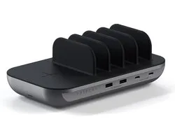 Satechi Dock5 Multi-apparaat Laadstation – Laadt Vijf Apparaten Tegelijkertijd Op – Voorzien van USB-C PD, USB-A Poorten & Qi-Oplader – Siliconen Scheidingswanden voor Apparaatbescherming - Grijs