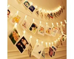 Maness® Fotoslinger met verlichting - 10 meter & 80 LED lichtjes - Foto - lichtsnoer met knijpers - Lichtslinger - Batterij - Feesten - Bruiloft - Valentijnscadeau - Decoratie