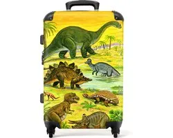 NoBoringSuitcases.com® - Dinosaurus kinderkoffer jongen - Kindertrolley dino jongens - Koffer groot - Rolkoffer kind lichtgewicht - Reiskoffer met 4 wielen - Reistrolley - Grote trolley XL - 20 kg bagage