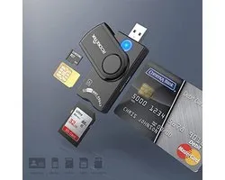 USB Smart Card Lezer met Meerdere Poorten voor SD, SIM en Micro SD - Compatibel met Windows en Mac