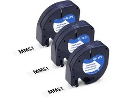Labeltape 12mm*8mm Zwart Tekstlabel Op Witte Achtergrond - 5 Stuks - Compatibel Met Letratag LT-100h LT-100t LT-2000 - Geschikt voor Dymo - Blauw