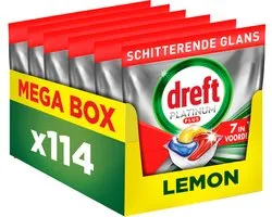 Dreft Platinum Plus Capsules Lave Vaisselle Citron - Technologie Anti-Terne - 6 x 19 Capsules