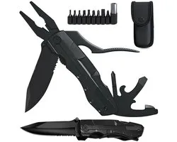 Multitool Zakmes 21-in-1 - Multifunctioneel Survival Mes en Tang - Gereedschap Outdoor - Jachtmes - Noodpakket Essential - RVS - Zwart