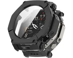 Strap-it PC case met glas geschikt voor Amazfit T-Rex Ultra 2 - Bescherming tegen stoten en krassen - Optimale bescherming - Screenprotector - Beschermend hoesje - Zwart