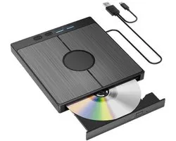 Externe cd-dvd-drive, USB 3.0 Type-C draagbare cd-dvd-brander +/-RW, extern, met USB/SD/TF-kaartlezer, draagbaar geschikt voor pc, laptop, desktop, MacBook, Win11/10/8/7/XP, Linux, Mac OS, Vista