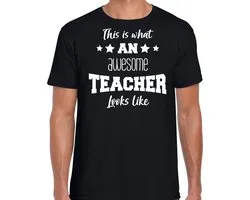 Bellatio Decorations cadeau t-shirt voor heren - awesome teacher - docent/leraar bedankje - zwart XL