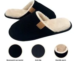 Pantoffel heren - sloffen heren - 44/45 - zwart - anti-slip