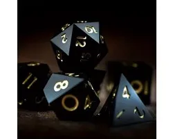 Joya Dice® Set de dés polyédriques adapté aux jeux de rôle tels que Dungeons and Dragons D&D DnD | Set de dés | Dice Set | Set de 7 dés en résine | Noir profond avec chiffres dorés | High Contrast Dice | Obsidian Gold
