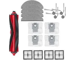 Kit d'accessoires de 17 pièces – compatible avec l'aspirateur robot Roborock Q10V/ Q10 PF/ Q10 V+/ Q10 P+/ Q10 VF/ VF+/ P/ PF+ – Le kit comprend 1 brosse principale, 4 chiffons de nettoyage, 4 filtres HEPA, 4 brosses latérales et 4 sacs à poussière