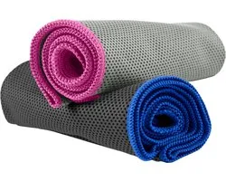NirvanaShape - microvezel handdoek - verkoelende handdoek - koelhanddoek met directe verkoeling - ultralichte cooling towel - 100 x 30 cm - Lichtgrijs / Roze Rand