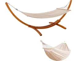 Hamac BELONID avec support en bois, comprend 2 Hamacs, charge 200 kg, 320 x 120 x 120 cm, hauteur réglable, pour Jardin, terrasse et balcon