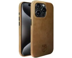 Rosso Elite Hoesje Geschikt voor Apple iPhone 15 Pro Max | Compatibel met MagSafe | Echt Leer Back Cover | Beschermhoes | Lichtbruin